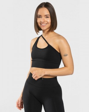 Teveo Sassy One Shoulder レディース スポーツブラ 黒 | JGC-4436