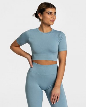 Teveo Sensation Crop レディース トップス グレー 青 | HKD-0941
