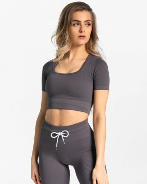 Teveo リブ付き Crop レディース トップス グレー | CUA-8775